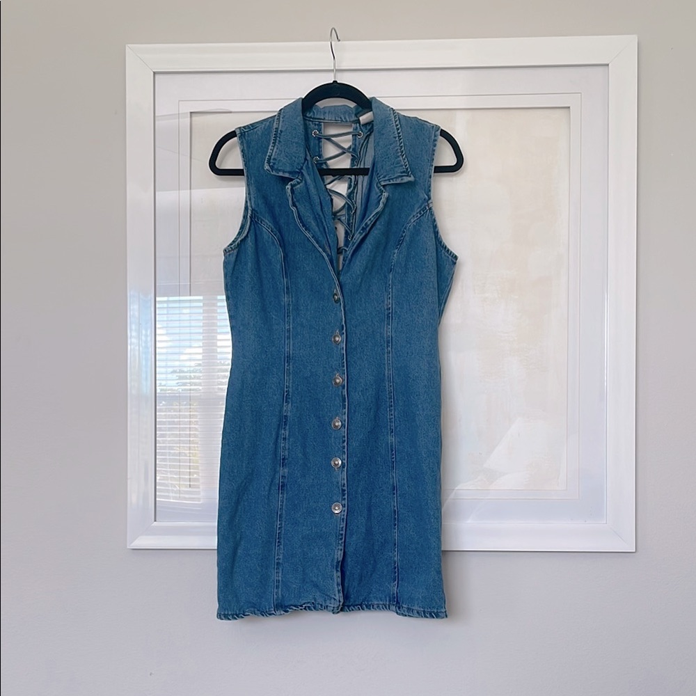 Vintage Sleeveless Denim Button-Up Dress -size L